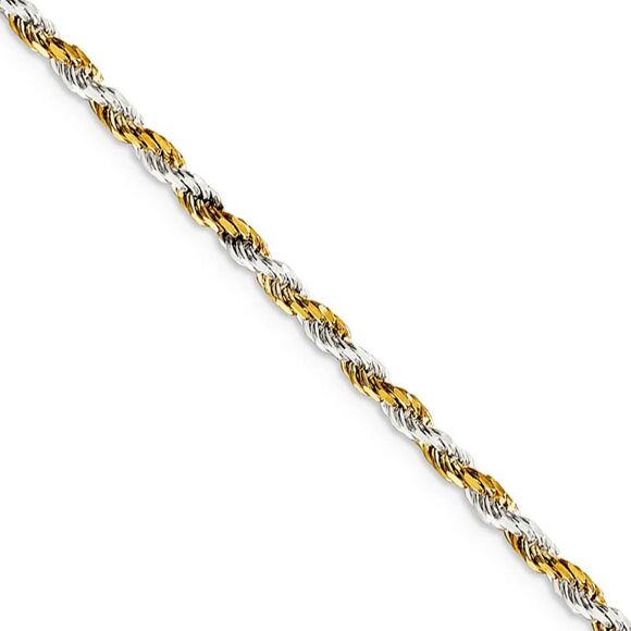 2.5mm Sterling Silver & 10k Gold Plated Rope Chain Necklace 18 Inch